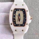 Replica Swiss Richard Mille Watch RM07-1 White Ceramic Case Black Dial Rubber Band